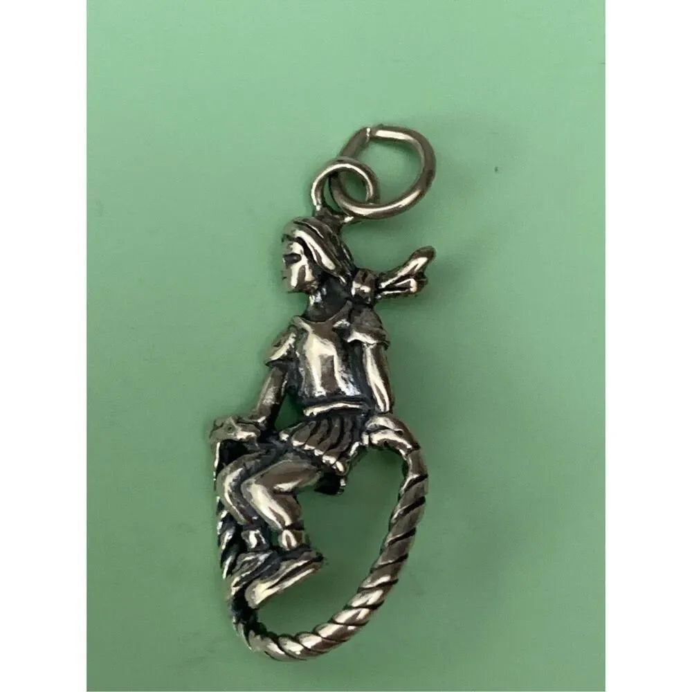 Girl Jump Roping Sterling Silver Jewelry Charm #play